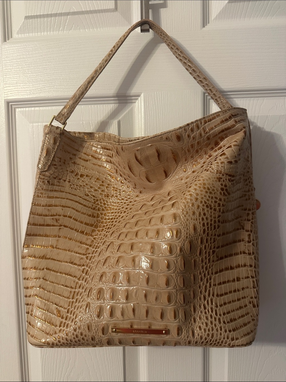Brahmin Beige Croc-Embossed Shoulder Bag